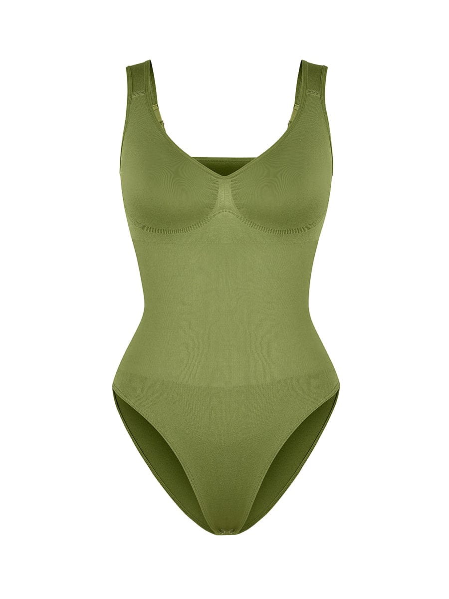 Seamless Diamond Neck Bust Support Waist Control Thong Bodysuit