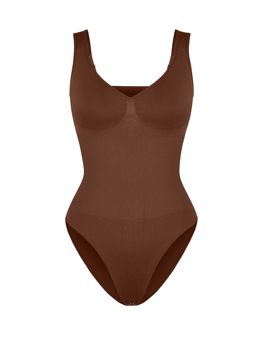 Seamless Diamond Neck Bust Support Waist Control Thong Bodysuit