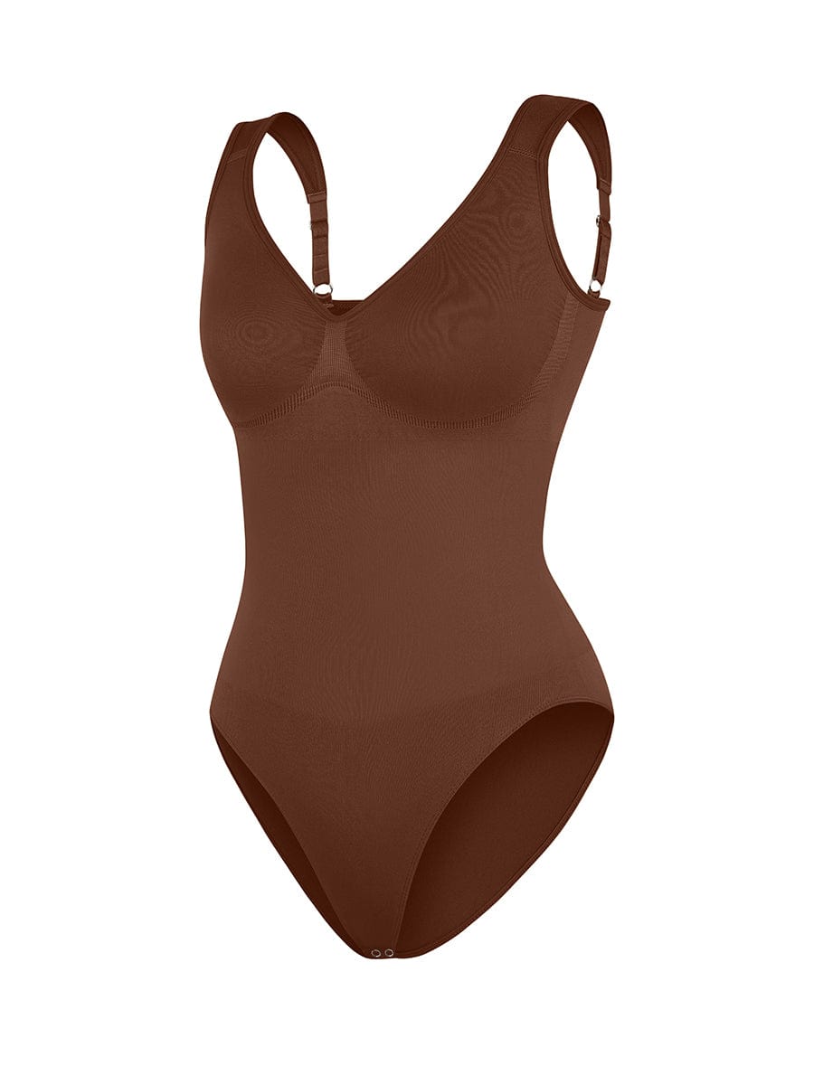 Seamless Diamond Neck Bust Support Waist Control Thong Bodysuit