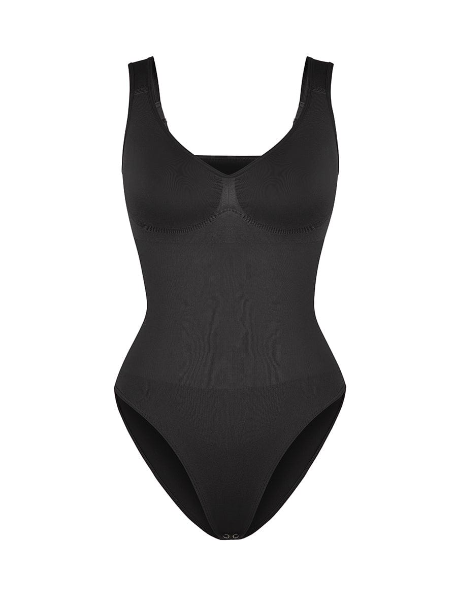 Seamless Diamond Neck Bust Support Waist Control Thong Bodysuit
