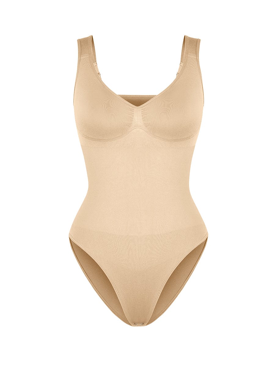 Seamless Diamond Neck Bust Support Waist Control Thong Bodysuit