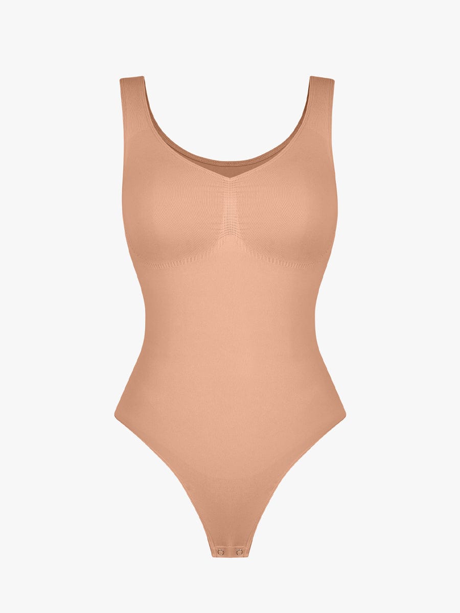 Seamless Diamond Neckline Bust Support Waist Abdomen Control Thong Bodysuit