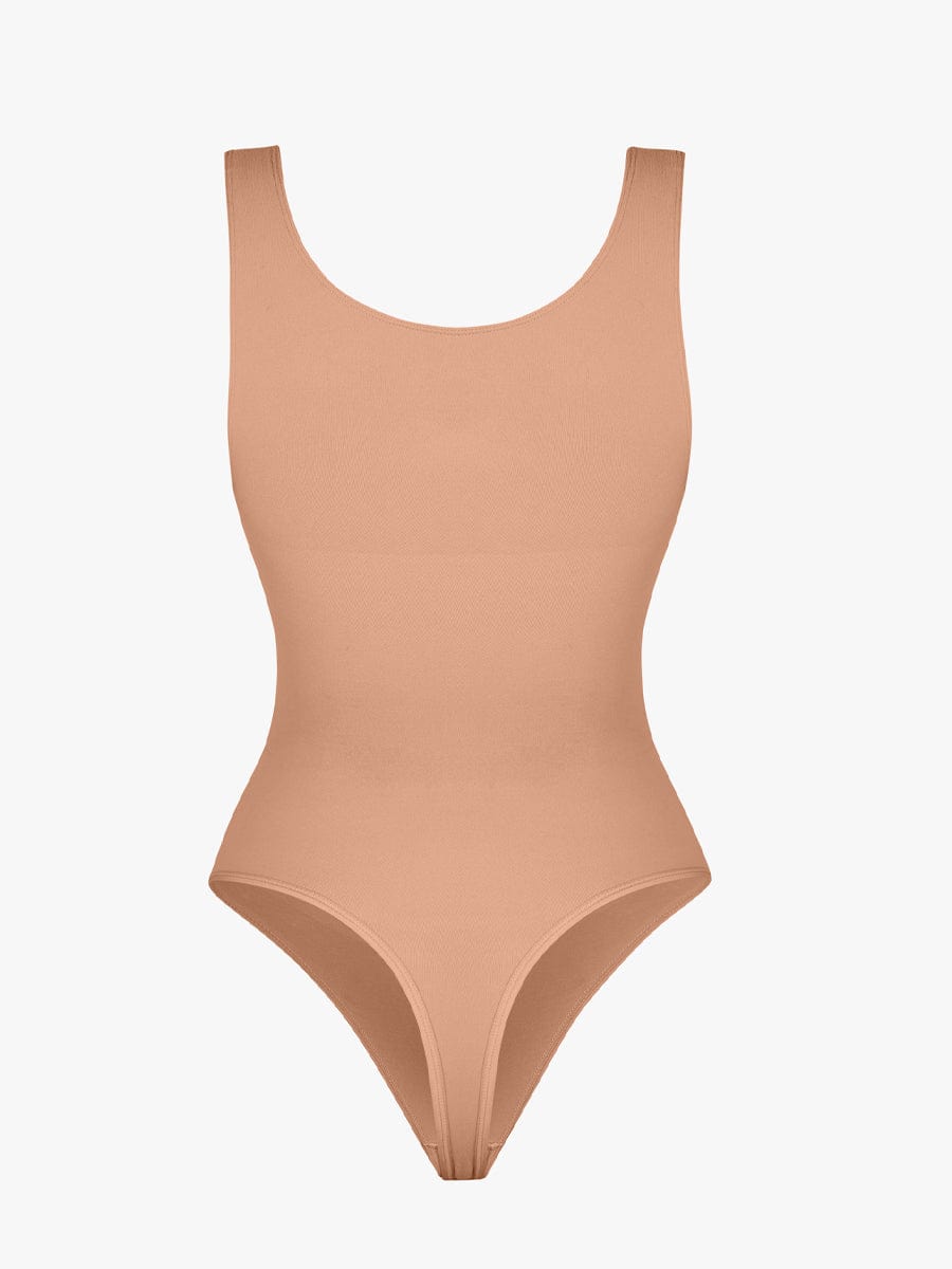 Seamless Diamond Neckline Bust Support Waist Abdomen Control Thong Bodysuit