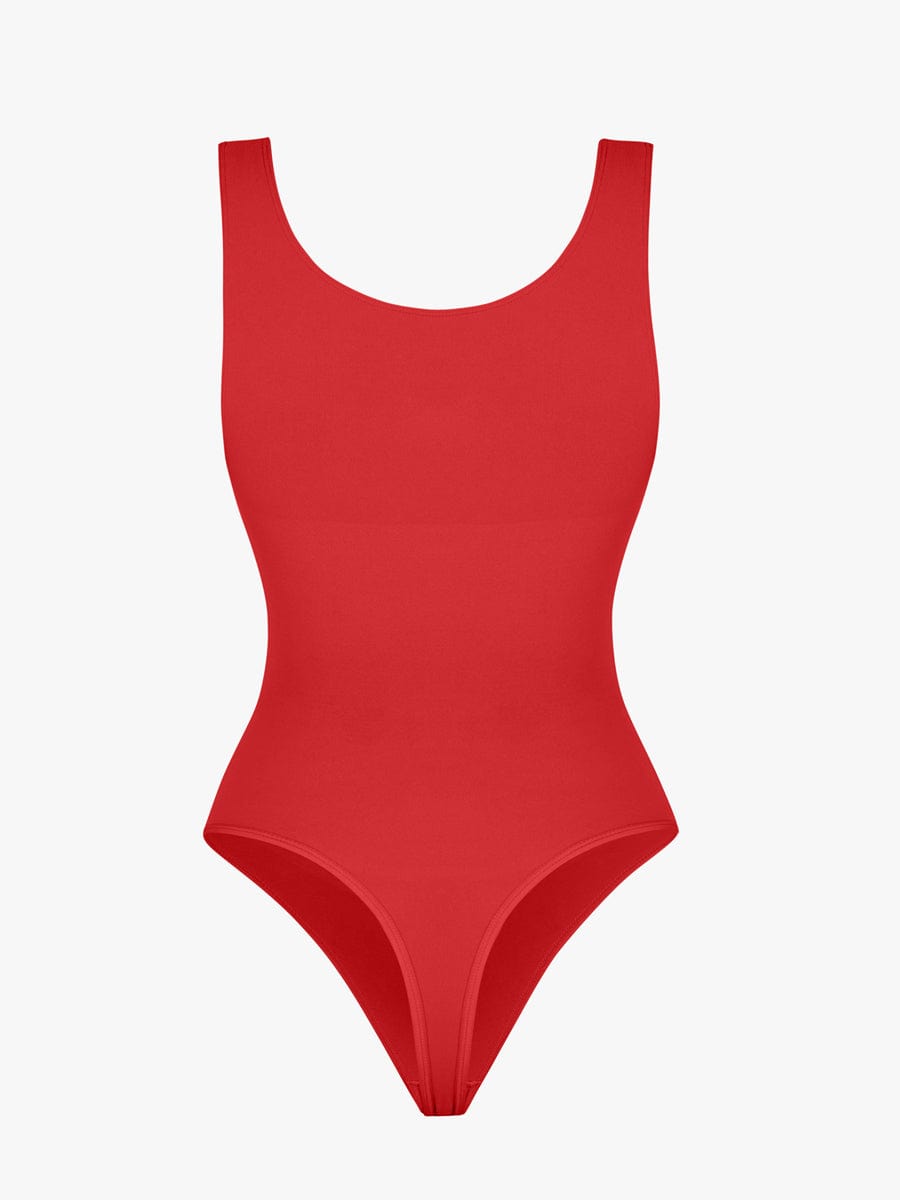 Seamless Diamond Neckline Bust Support Waist Abdomen Control Thong Bodysuit
