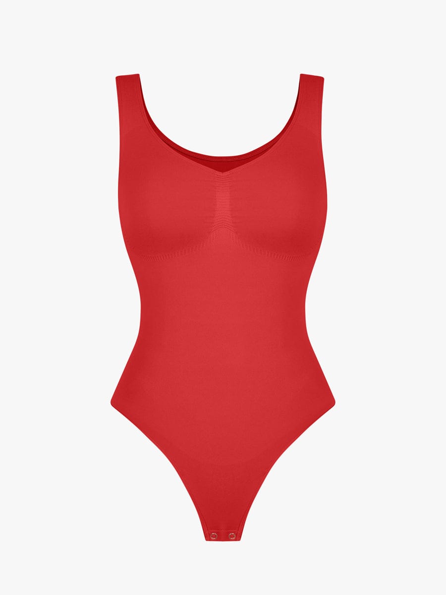 Seamless Diamond Neckline Bust Support Waist Abdomen Control Thong Bodysuit