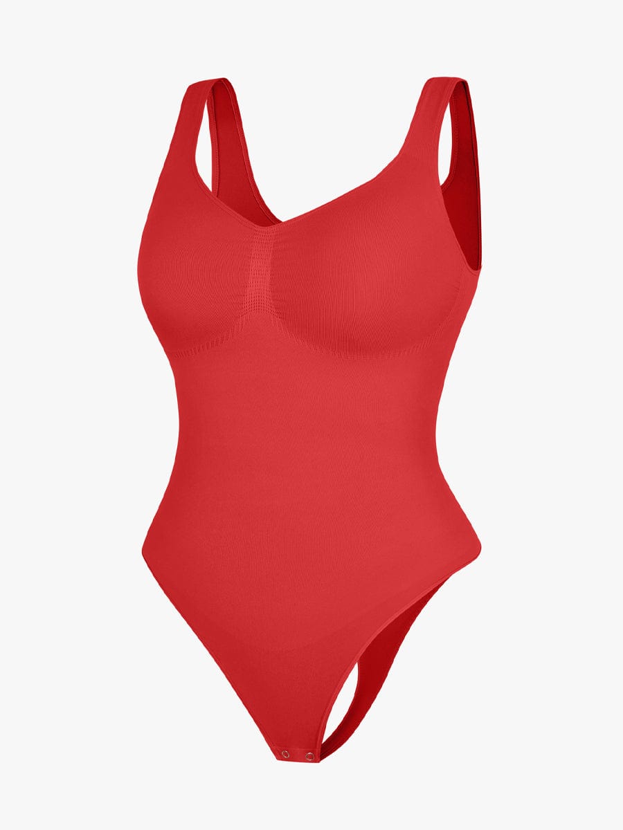 Seamless Diamond Neckline Bust Support Waist Abdomen Control Thong Bodysuit