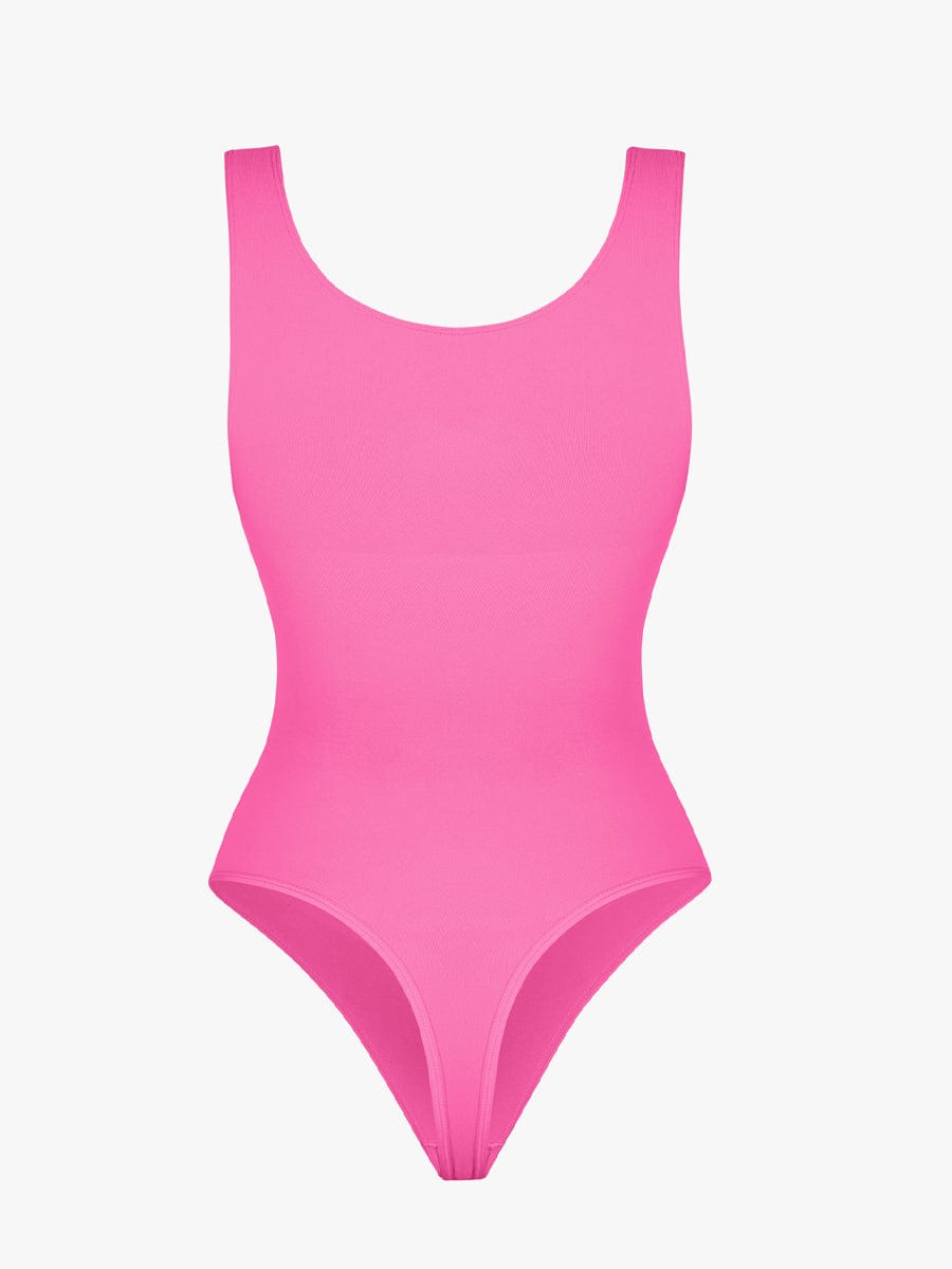 Seamless Diamond Neckline Bust Support Waist Abdomen Control Thong Bodysuit