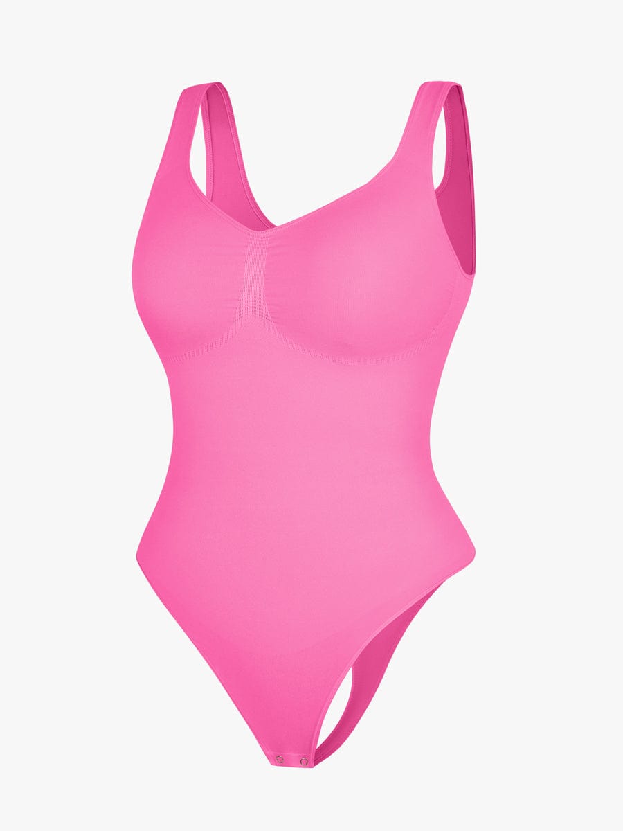 Seamless Diamond Neckline Bust Support Waist Abdomen Control Thong Bodysuit