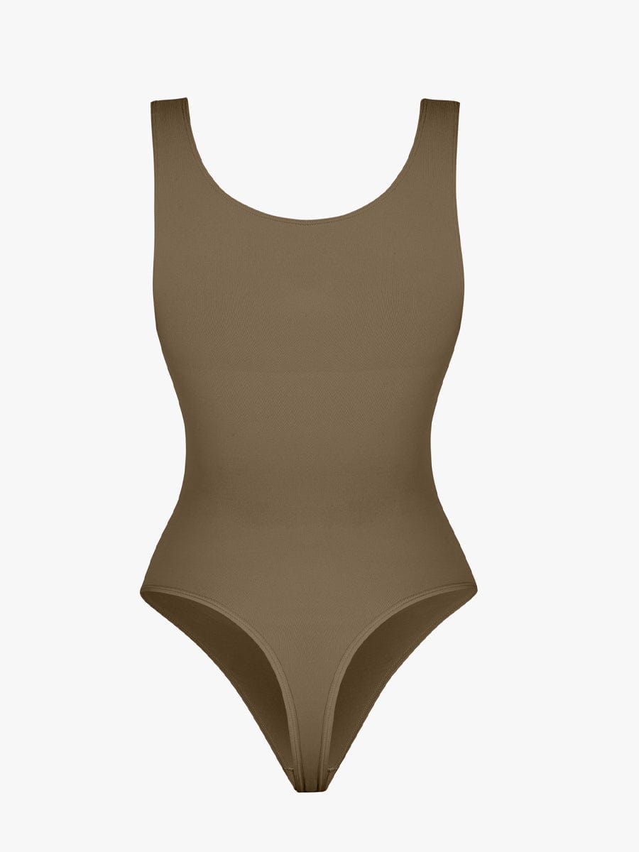 Seamless Diamond Neckline Bust Support Waist Abdomen Control Thong Bodysuit