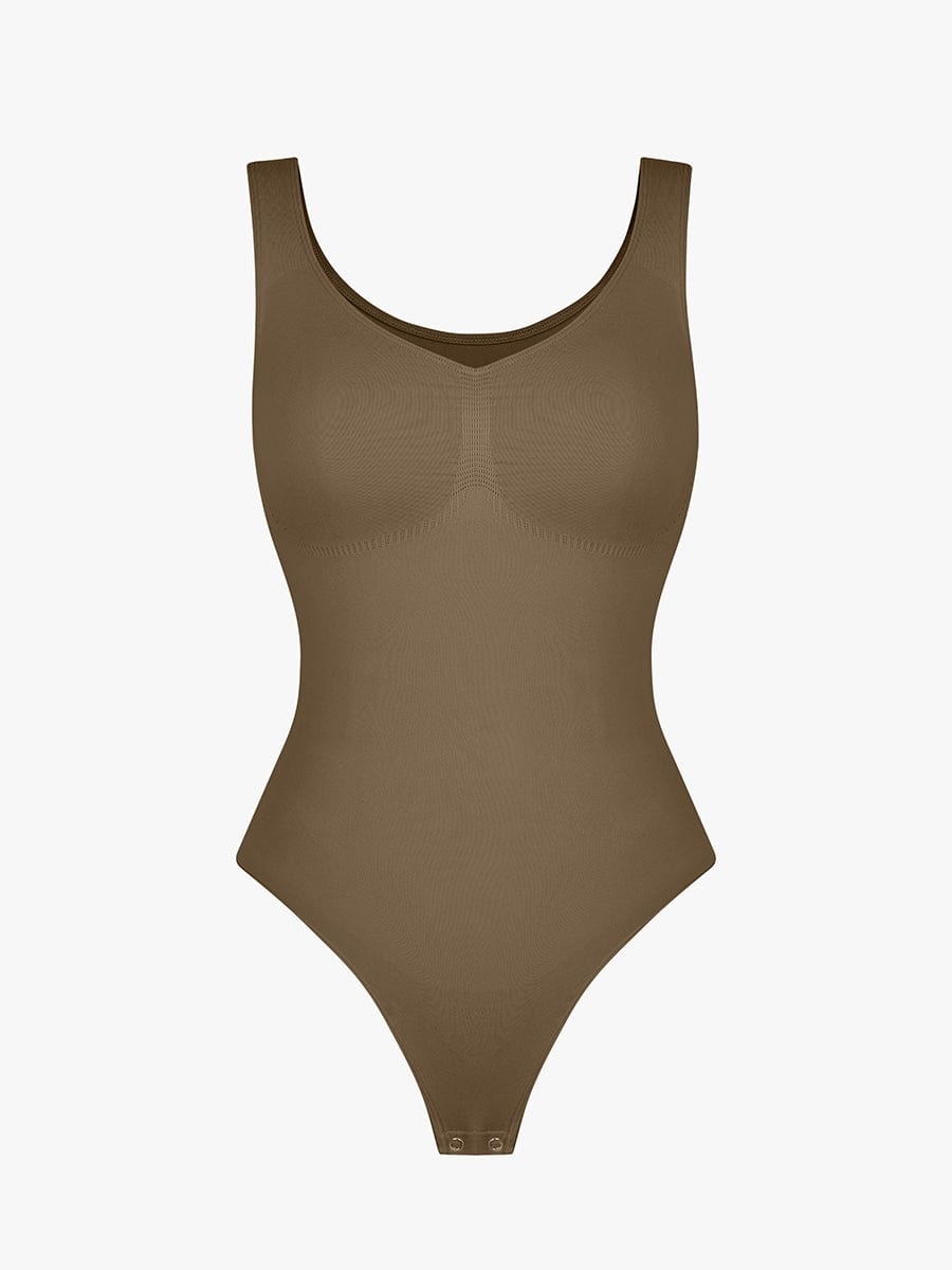 Seamless Diamond Neckline Bust Support Waist Abdomen Control Thong Bodysuit