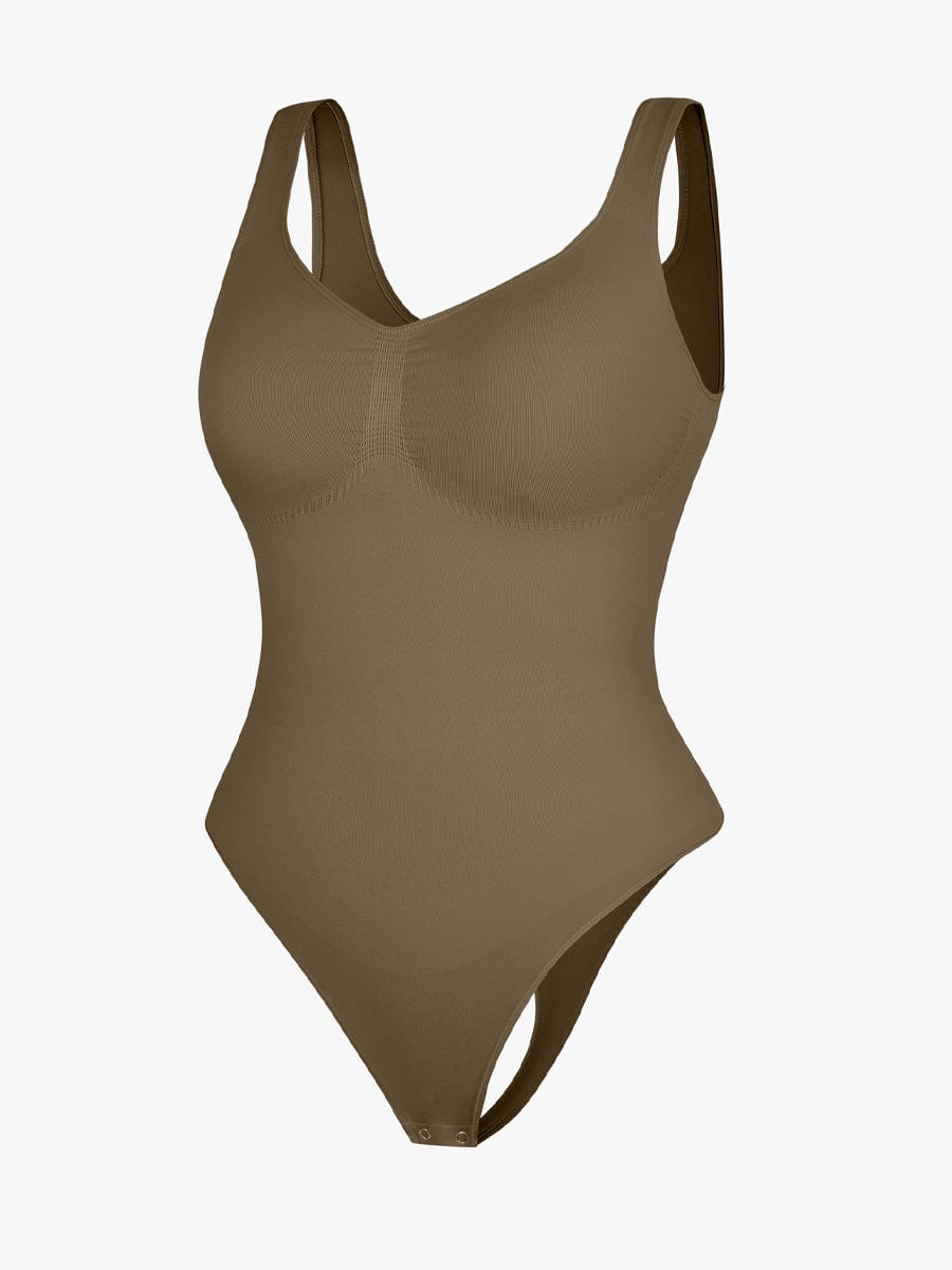 Seamless Diamond Neckline Bust Support Waist Abdomen Control Thong Bodysuit