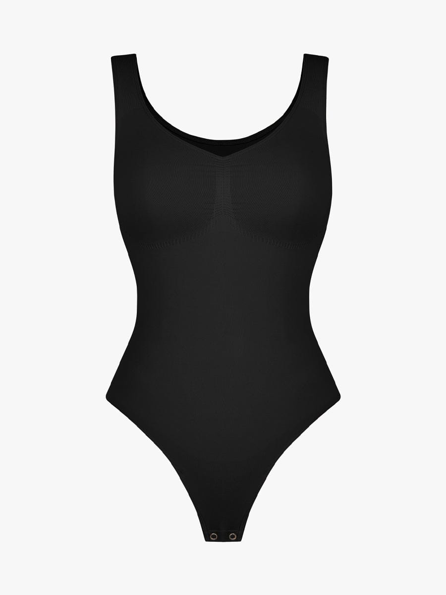 Seamless Diamond Neckline Bust Support Waist Abdomen Control Thong Bodysuit