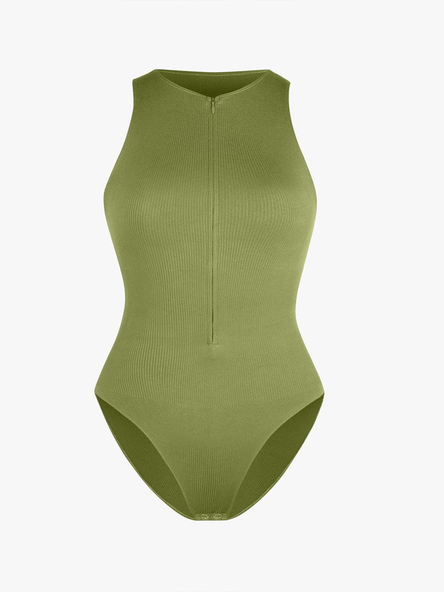 Seamless Ribbed Zip-Front Sleeveless Bodysuit: Ultimate Comfort & Style Shaper