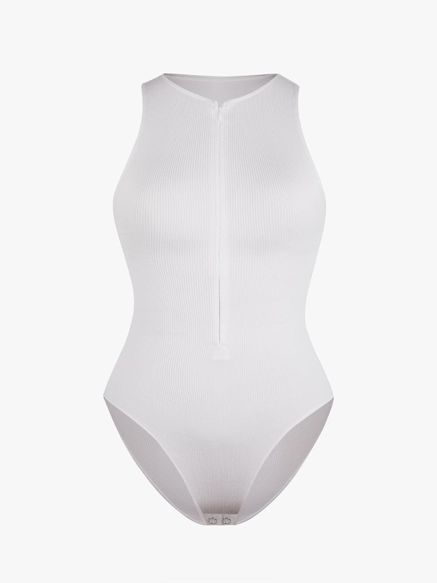 Seamless Ribbed Zip-Front Sleeveless Bodysuit: Ultimate Comfort & Style Shaper