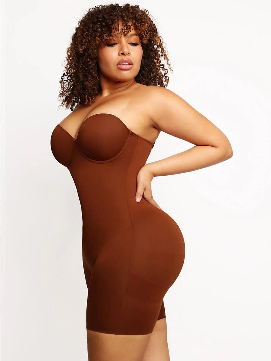 Seamless Sculpting Mid-Thigh Tummy Control Bodysuit with Underwire Push-Up Bra