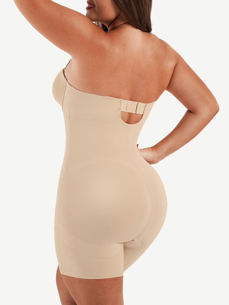 Seamless Sculpting Mid-Thigh Tummy Control Bodysuit with Underwire Push-Up Bra