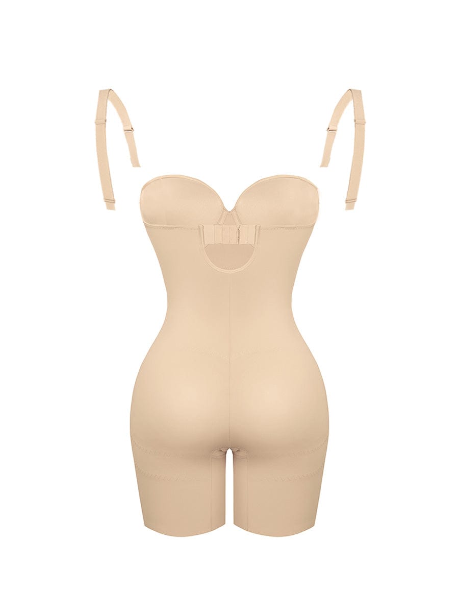 Seamless Sculpting Mid-Thigh Tummy Control Bodysuit with Underwire Push-Up Bra