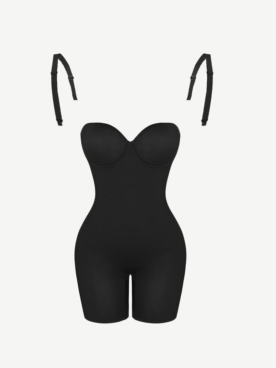 Seamless Sculpting Mid-Thigh Tummy Control Bodysuit with Underwire Push-Up Bra