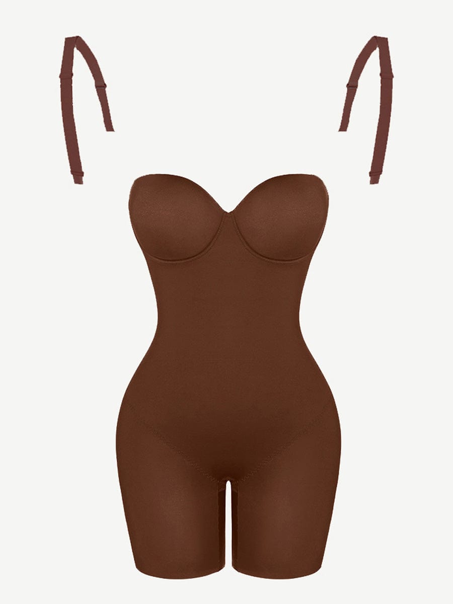 Seamless Sculpting Mid-Thigh Tummy Control Bodysuit with Underwire Push-Up Bra