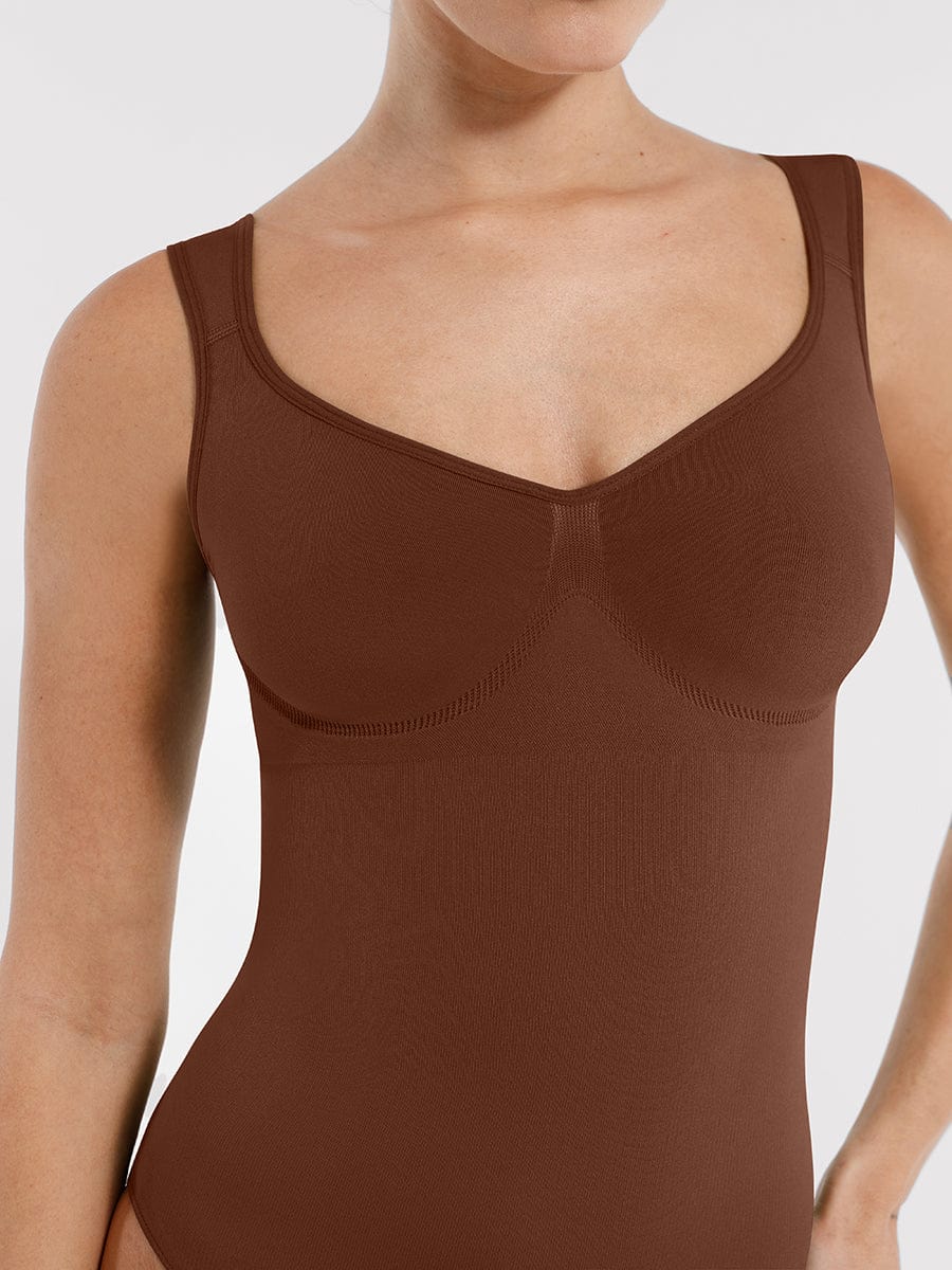 Seamless Diamond Neck Bust Support Waist Control Thong Bodysuit