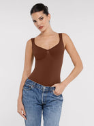 Seamless Diamond Neck Bust Support Waist Control Thong Bodysuit