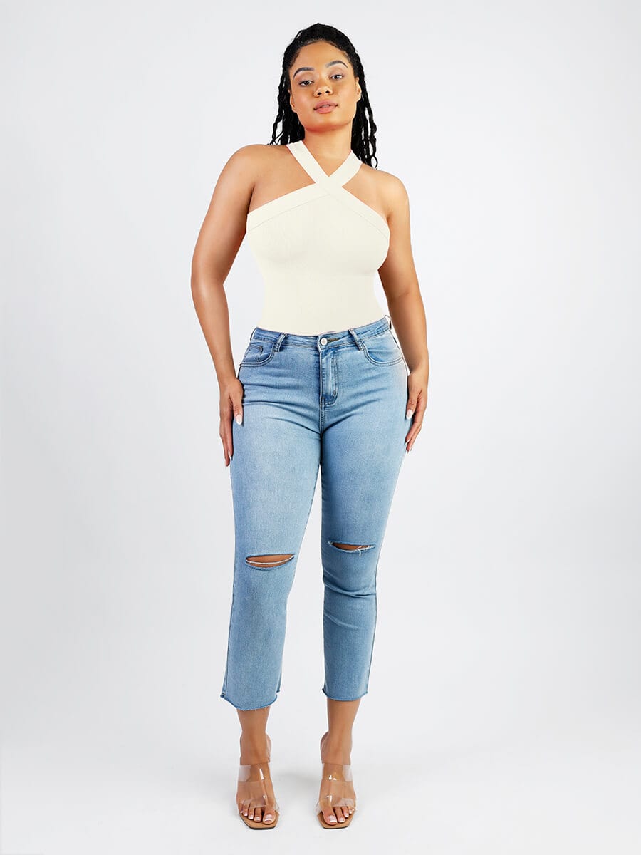 Seamless Crossover Halter Thong Bodysuit: Ultimate Comfort, Style, and Support