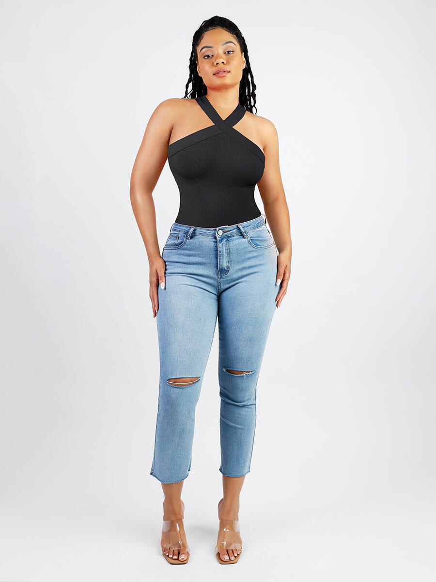 Seamless Crossover Halter Thong Bodysuit: Ultimate Comfort, Style, and Support