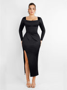 Retro Square Neck Tummy Control Bodysuit with Built-in Corset & Removable Pads