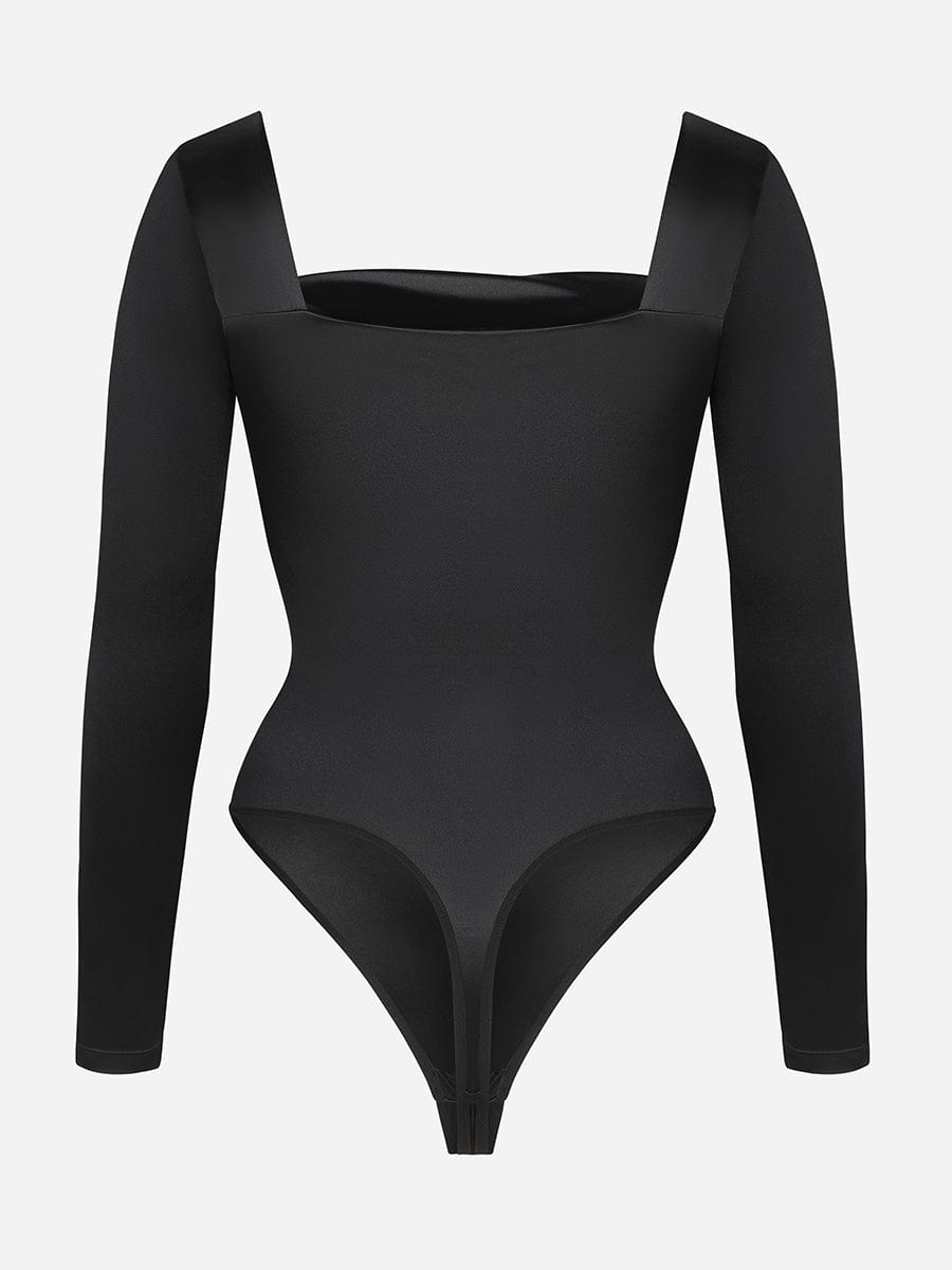 Retro Square Neck Tummy Control Bodysuit with Built-in Corset & Removable Pads