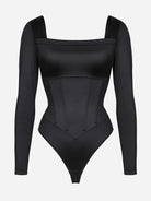 Retro Square Neck Tummy Control Bodysuit with Built-in Corset & Removable Pads